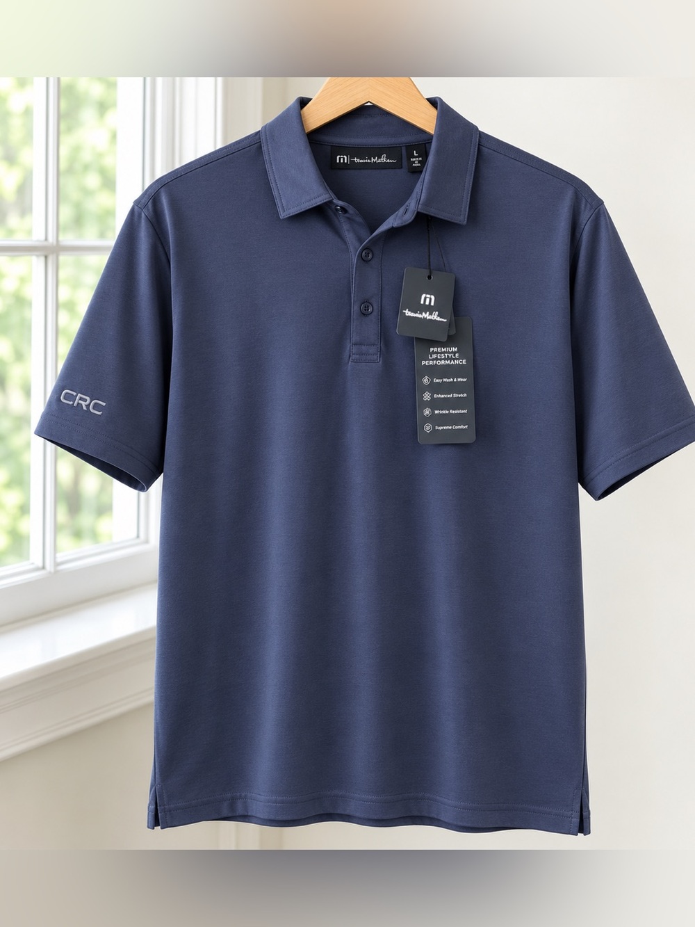 NWT TravisMathew Large Navy Performance Polo Shirt CRC Logo Pima Cotton Blend
